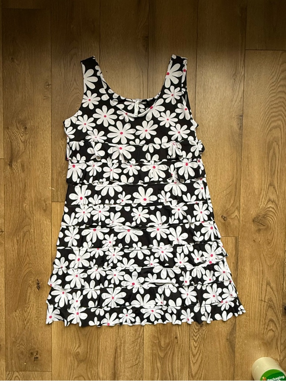 Lulu-B Black Floral Ruffle Tank Dress with Pink Accents